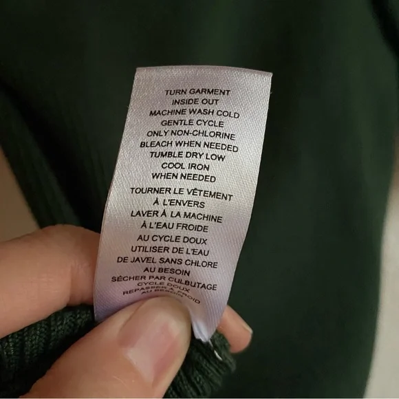 SALE Tahari Blouse Dark Green Ribbed Knit Puff Sleeve Stretchy Top Size M - Picture 8 of 8